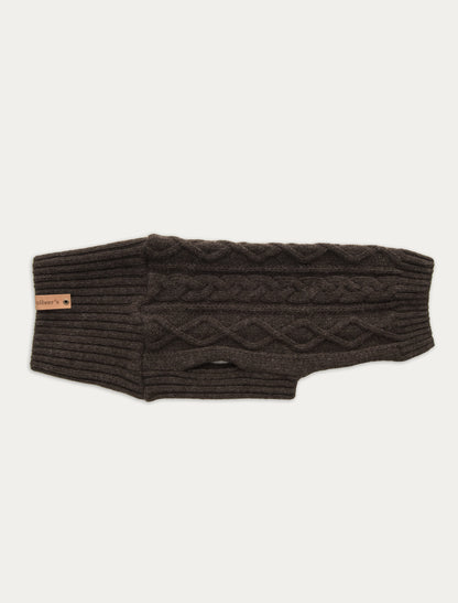 cableknit 100% merino wool dog sweater_espresso