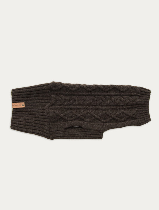 cableknit 100% merino wool dog sweater_espresso