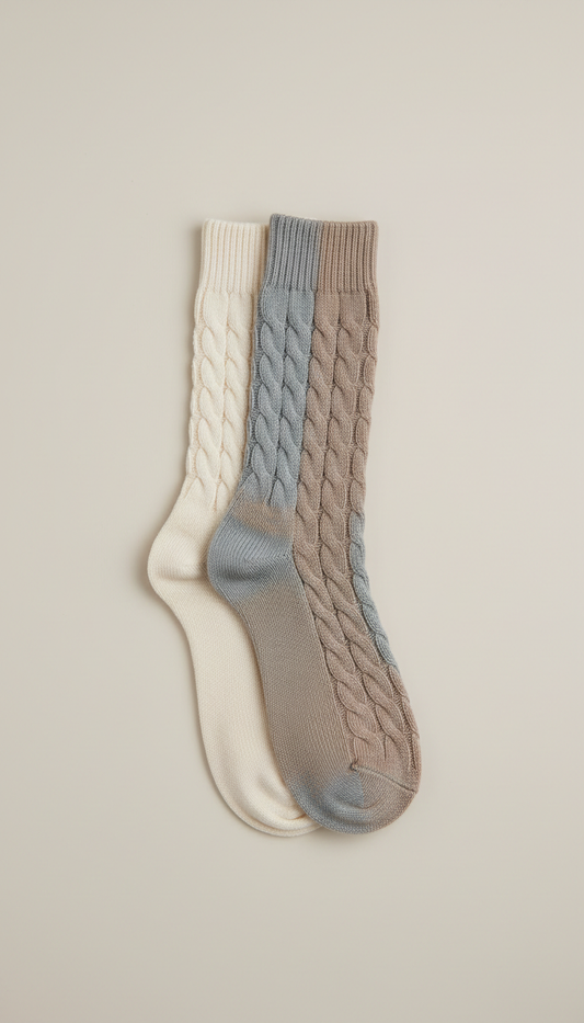 Fine cotton cable-knit socks